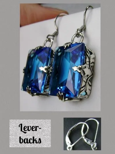 Swiss Blue Topaz Earrings, GL Earrings, Art Deco Sterling Silver Filigree, Vintage Jewelry #E15