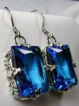 Swiss Blue Topaz Earrings, GL Earrings, Art Deco Sterling Silver Filigree, Vintage Jewelry #E15