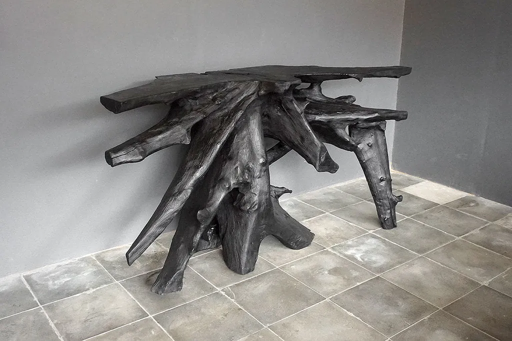 Teak Root Console in Charcoal Finish
