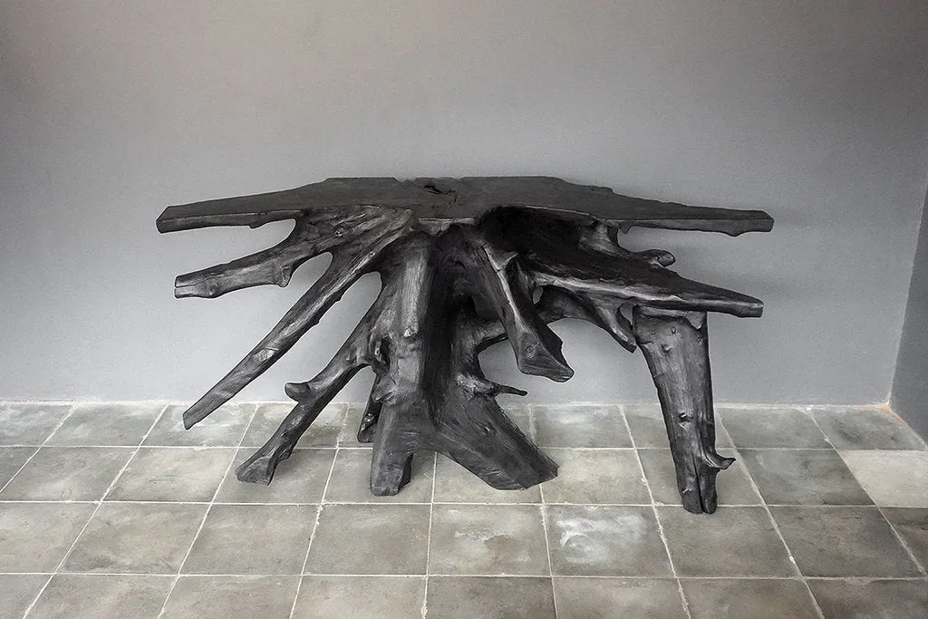 Teak Root Console in Charcoal Finish