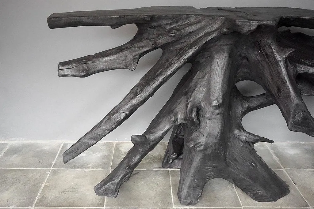 Teak Root Console in Charcoal Finish