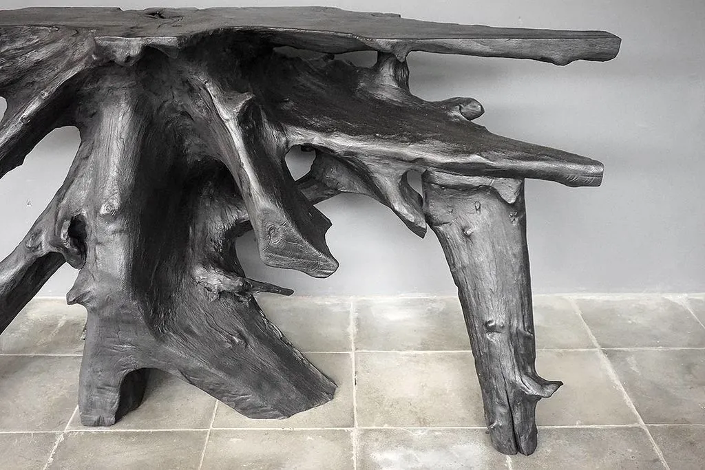 Teak Root Console in Charcoal Finish
