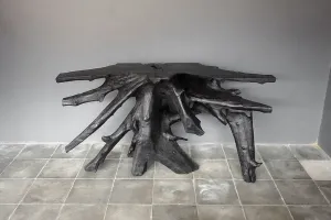 Teak Root Console in Charcoal Finish