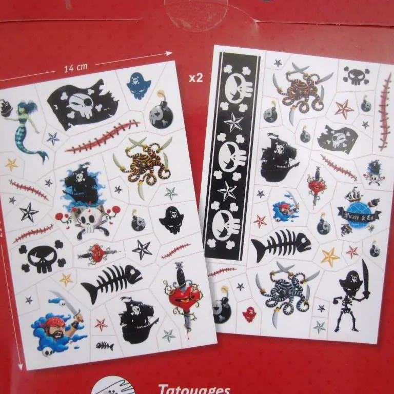 Temporary Tattoos for Kids, Fierce Pirate Style, by Djeco, Dress Up Fun, Ages 4 