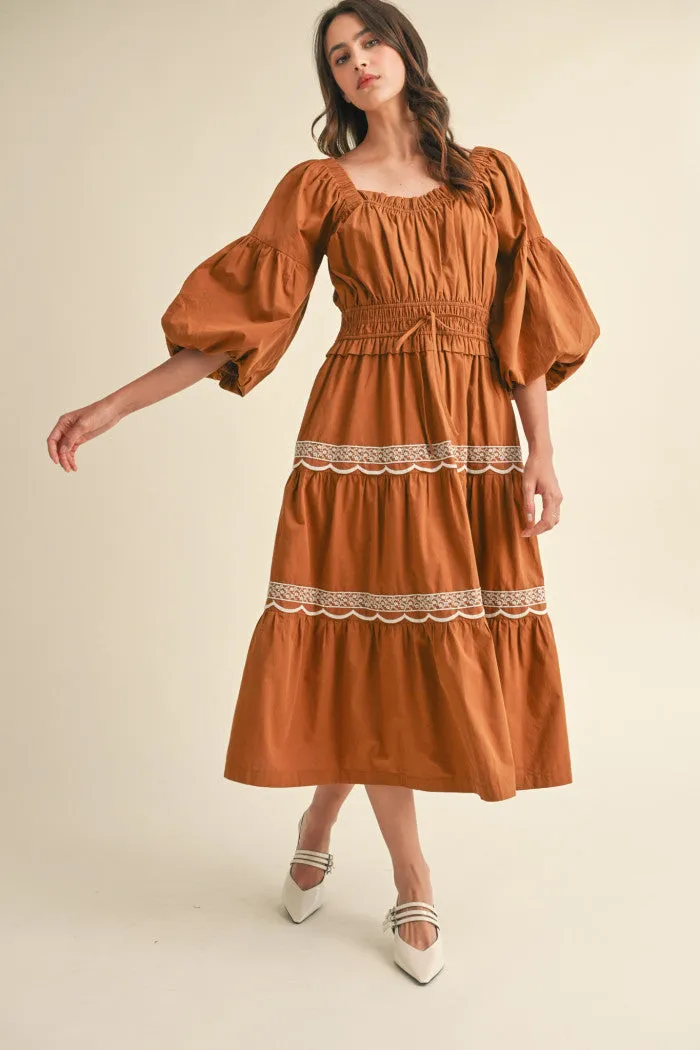 TERACOTTA LACE MIDI DRESS