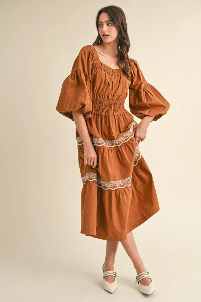 TERACOTTA LACE MIDI DRESS