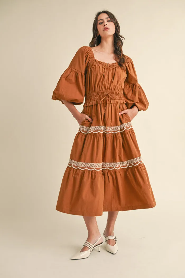 TERACOTTA LACE MIDI DRESS