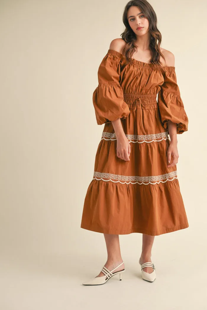 TERACOTTA LACE MIDI DRESS
