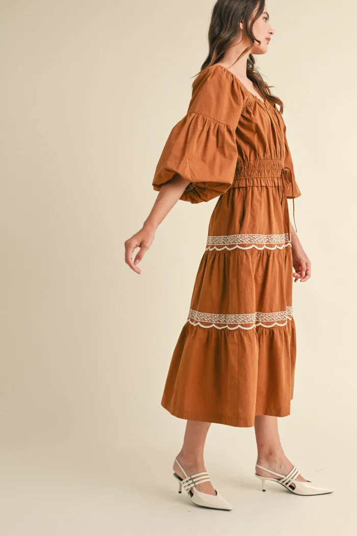 TERACOTTA LACE MIDI DRESS