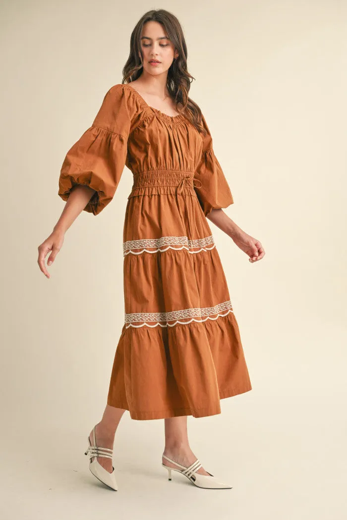 TERACOTTA LACE MIDI DRESS