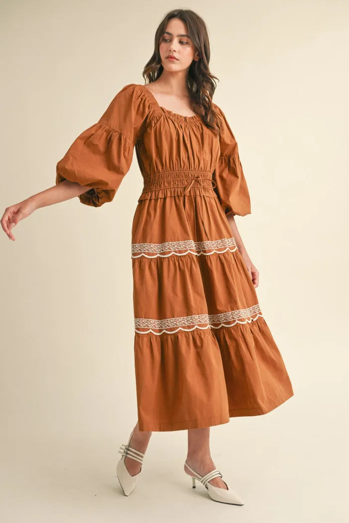 TERACOTTA LACE MIDI DRESS