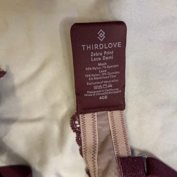 ThirdLove Zebra Print Lace Demi Bra 40B