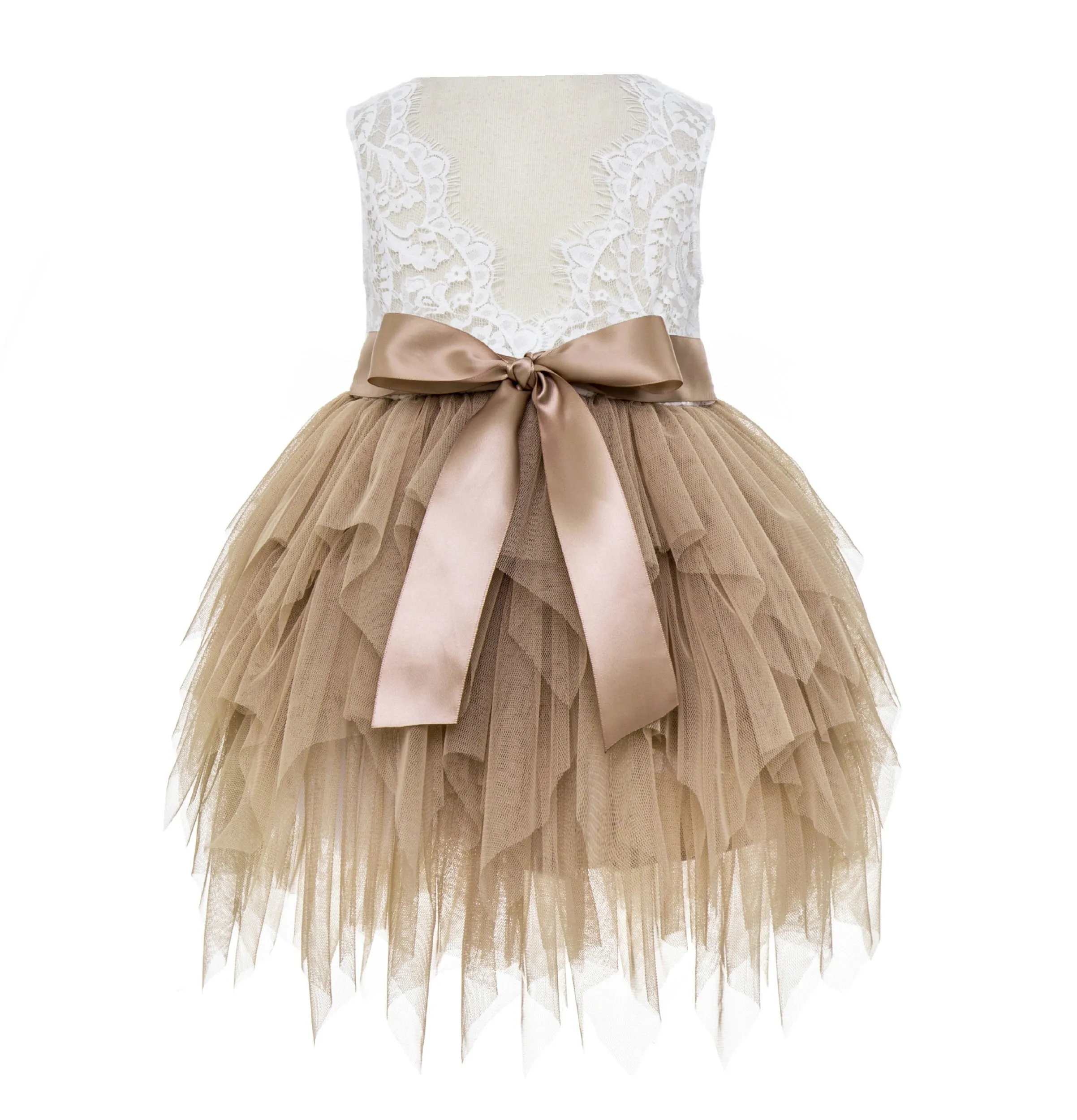 Tiered Tulle Flower Girl Dress Lace Back Junior Bridesmaid Pretty Princess Ceremonial Gown LG6