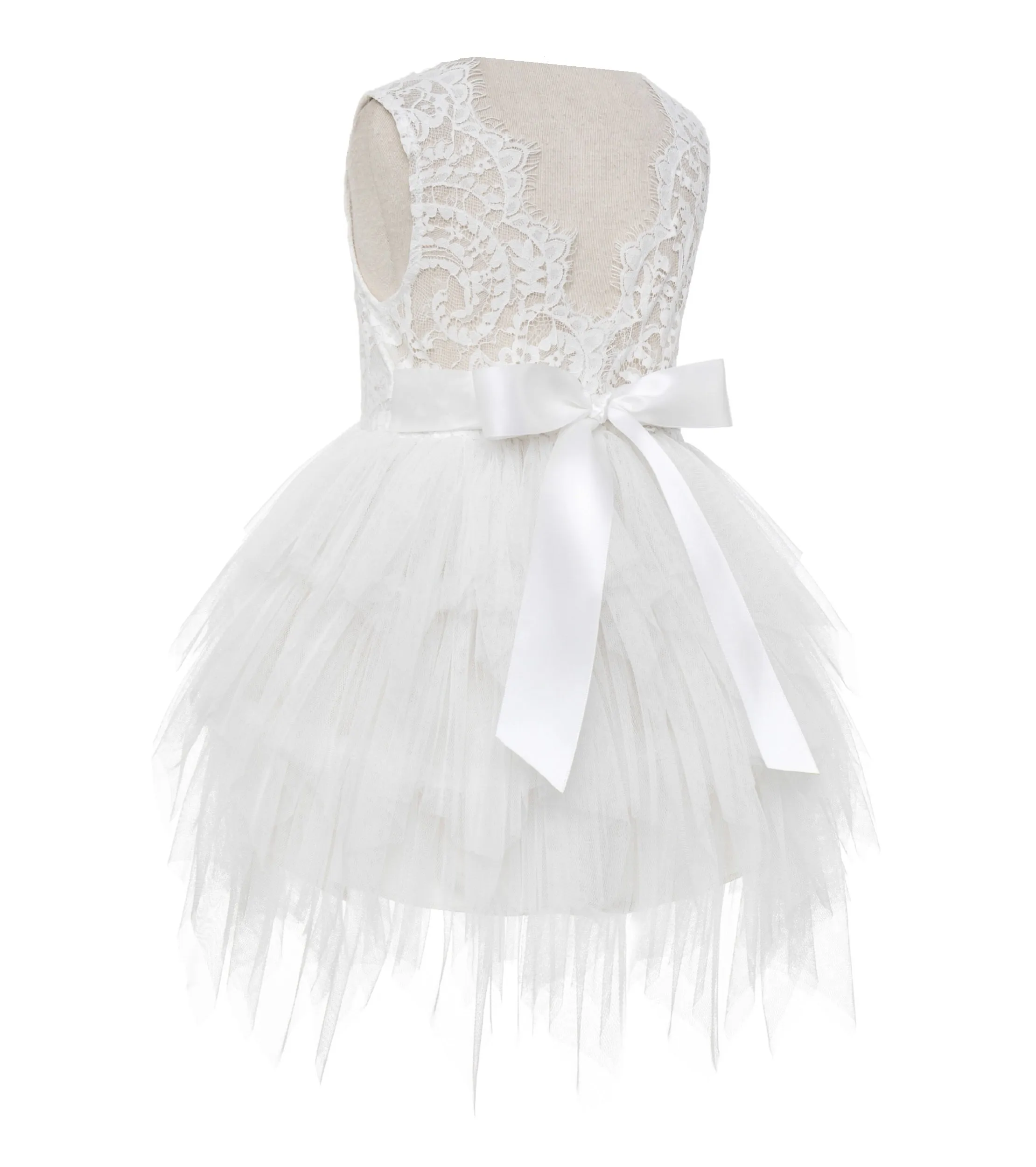 Tiered Tulle Flower Girl Dress Lace Back Junior Bridesmaid Pretty Princess Ceremonial Gown LG6