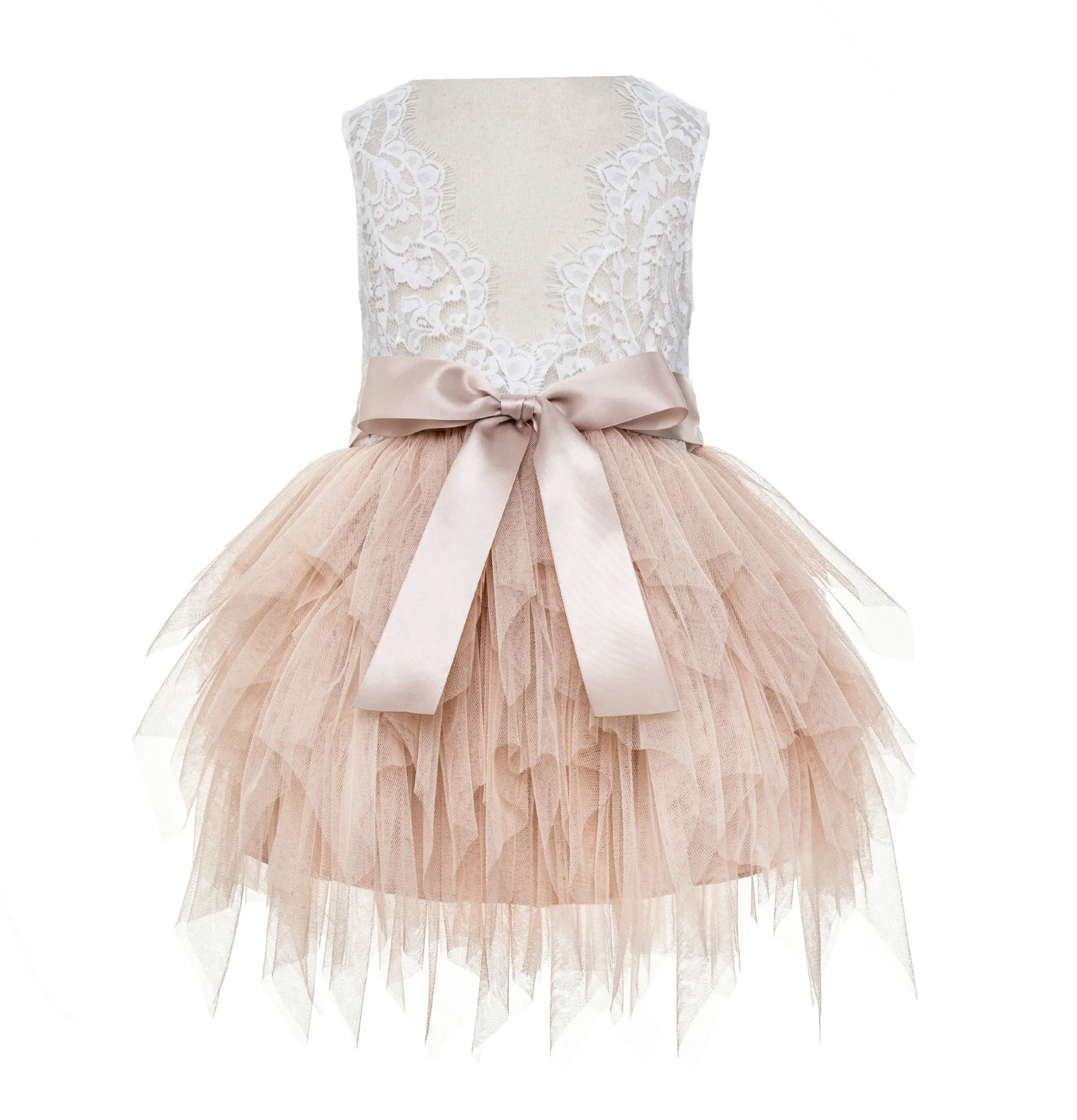 Tiered Tulle Flower Girl Dress Lace Back Junior Bridesmaid Pretty Princess Ceremonial Gown LG6