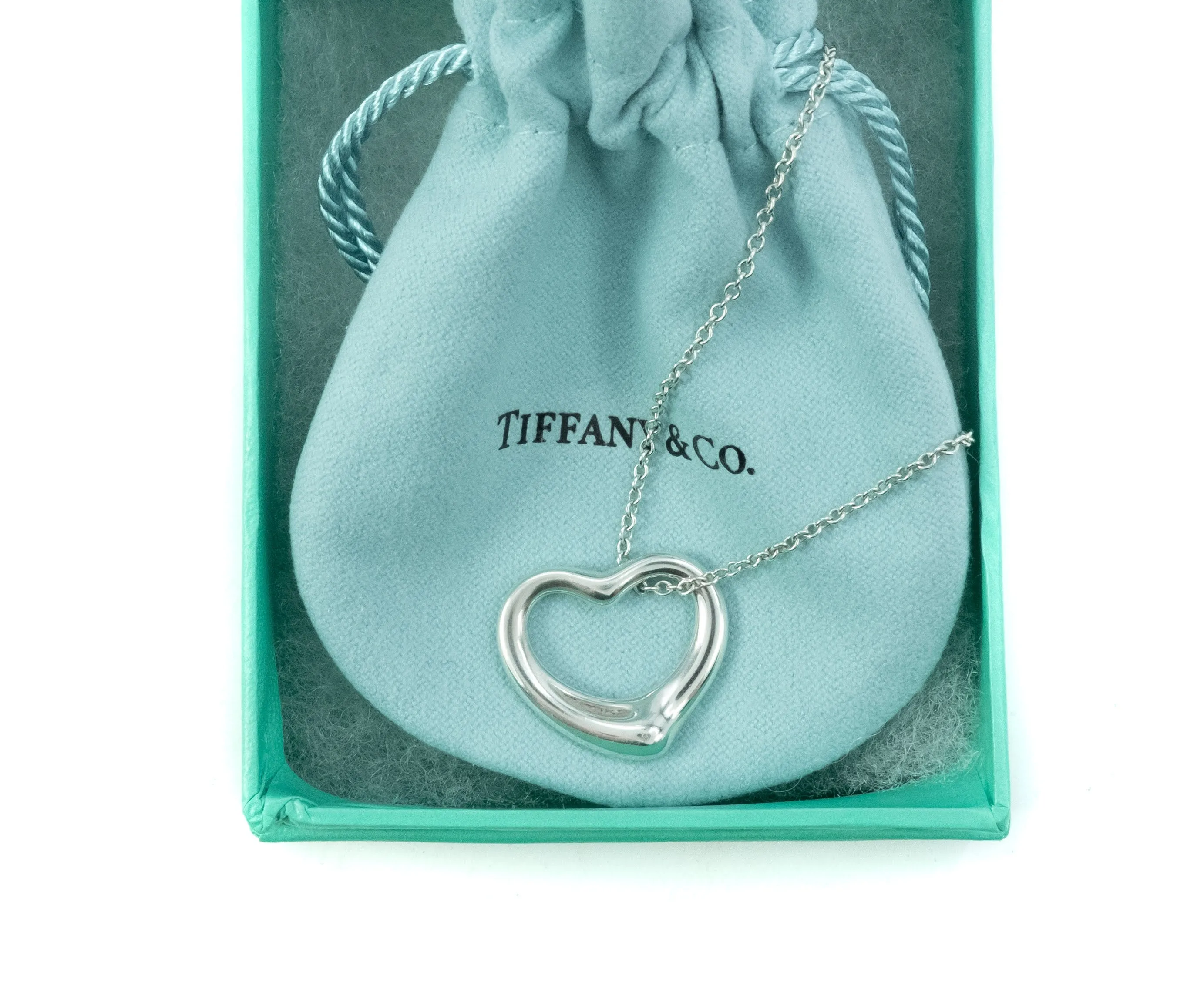 Tiffany & Co Elsa Peretti Open Heart 22mm Sterling Silver Pendant Necklace - 16"