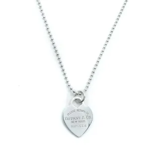 Tiffany & Co Return To Tiffany Sterling Silver Large Heart Tag Pendant Beaded Chain Necklace - 26"