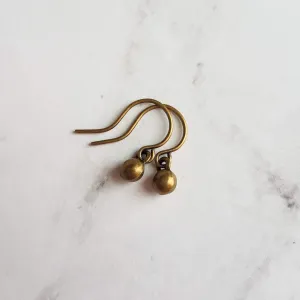 Tiny Ball Earrings, bronze earring, antique brass earring, brass ball earring, little ball earring, ball dangle, bronze ball earring, orb