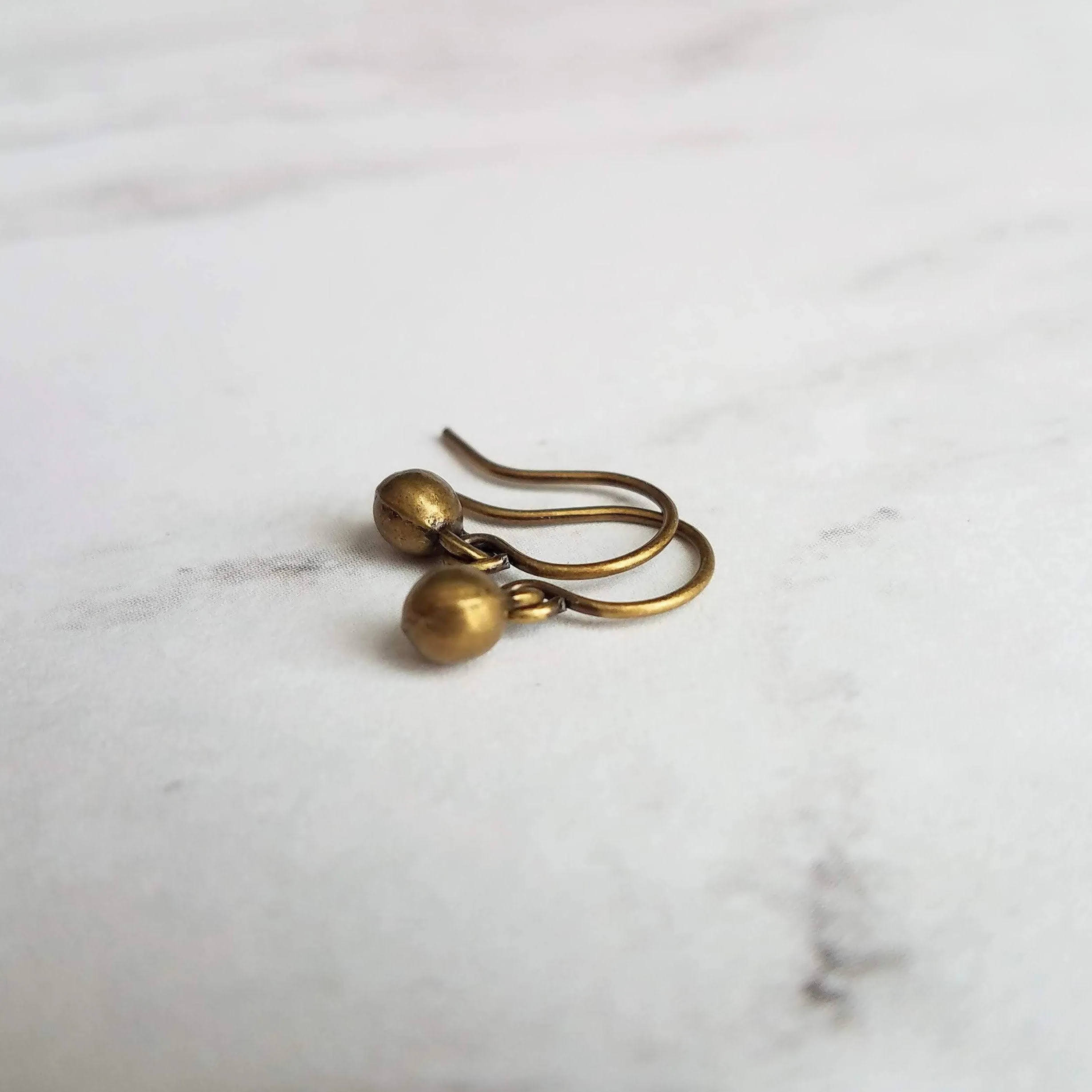 Tiny Ball Earrings, bronze earring, antique brass earring, brass ball earring, little ball earring, ball dangle, bronze ball earring, orb