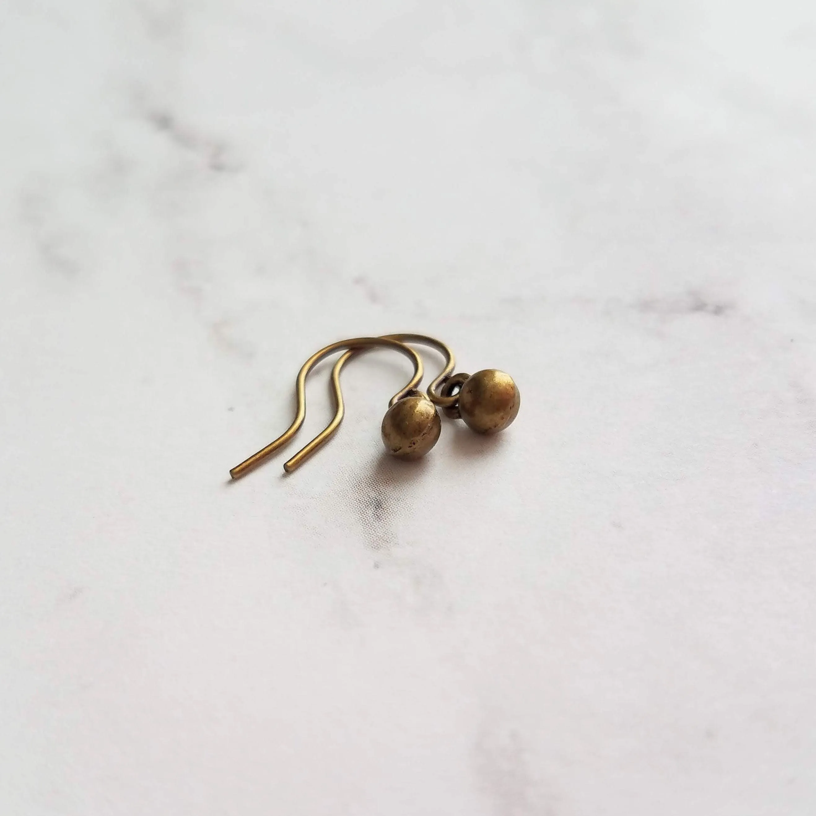 Tiny Ball Earrings, bronze earring, antique brass earring, brass ball earring, little ball earring, ball dangle, bronze ball earring, orb
