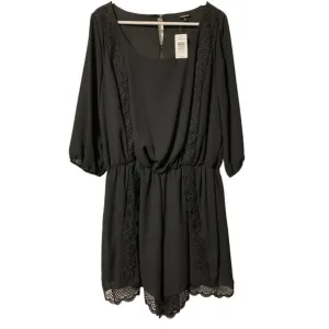 Torrid Black Lace Trim 3/4 Sleeve Lined Button Back Romper Shorts Size 2 NWT