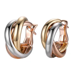 Tri-Tone Gold Trinity Crossover Hoop Earrings