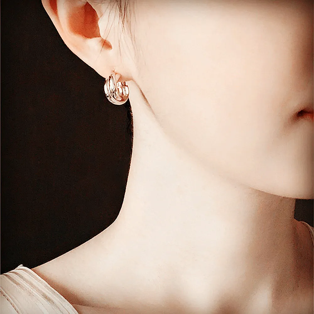 Tri-Tone Gold Trinity Crossover Hoop Earrings