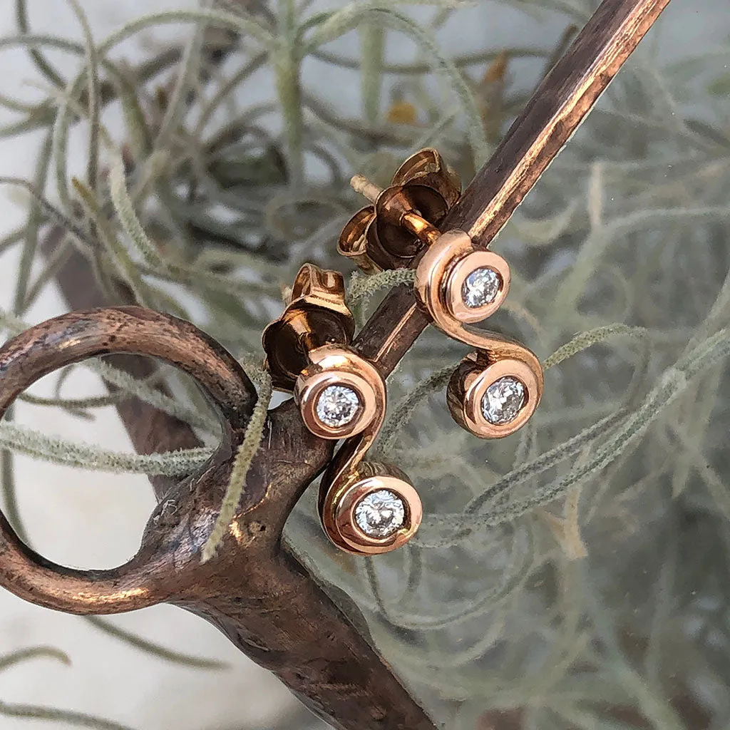 Unique Twist Tube Set Rose Gold Diamond Earrings
