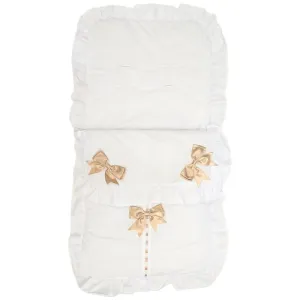 Unisex Baby White And Beige Broderie Anglaise Lace Trim Footmuff/Cosytoes With Satin Bows