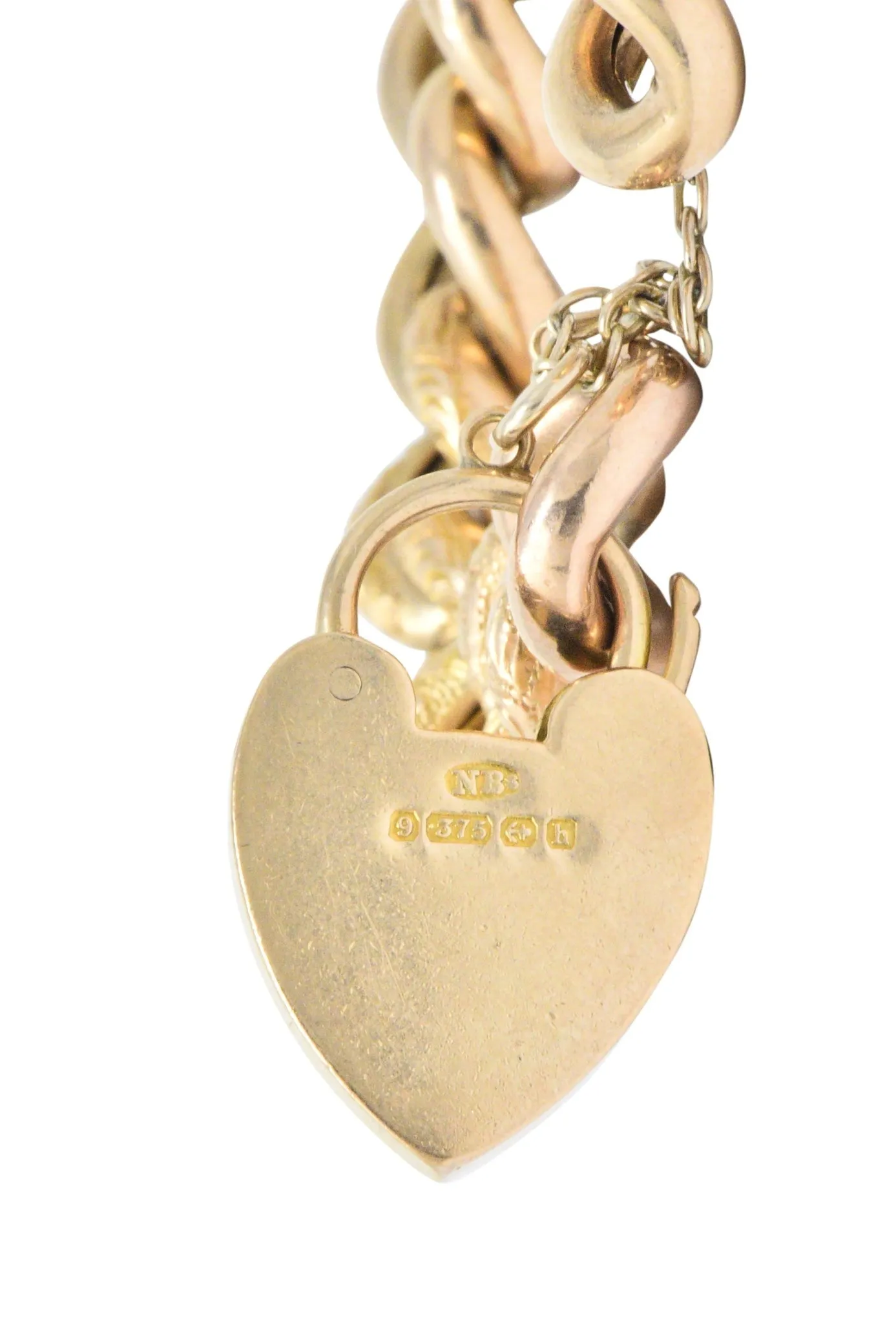 Victorian 9 Karat Rose Gold Heart Padlock Curb Link Bracelet