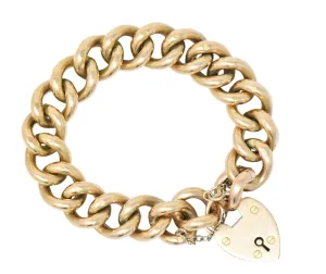 Victorian 9 Karat Rose Gold Heart Padlock Curb Link Bracelet
