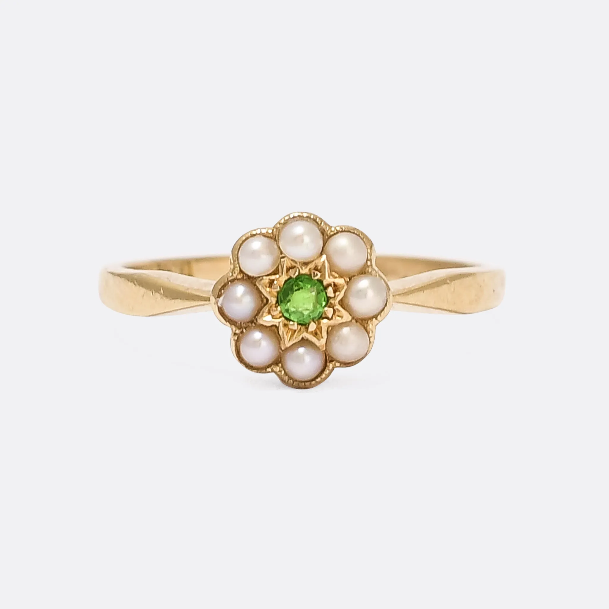 Victorian Pearl & Demantoid Garnet Flower Ring