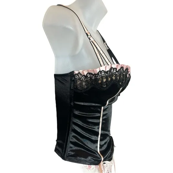 Victoria’s Secret Sexy Little Things Black and Pink Satin Bustier size 34B