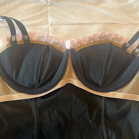 Victoria’s Secret Sexy Little Things Black and Pink Satin Bustier size 34B