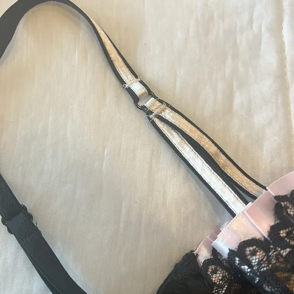 Victoria’s Secret Sexy Little Things Black and Pink Satin Bustier size 34B
