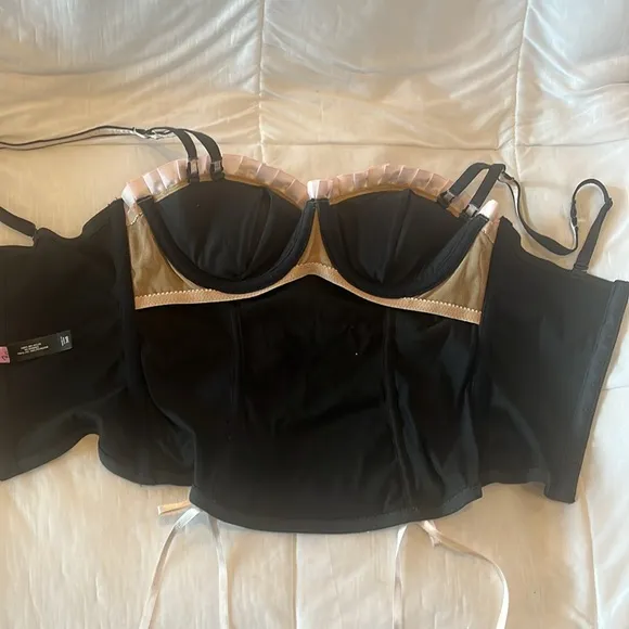 Victoria’s Secret Sexy Little Things Black and Pink Satin Bustier size 34B