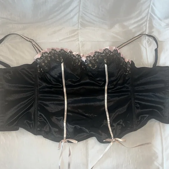 Victoria’s Secret Sexy Little Things Black and Pink Satin Bustier size 34B