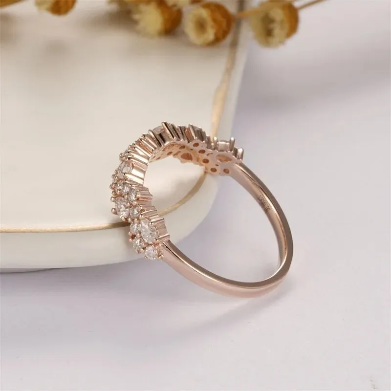 Vintage 14k Rose Gold Pear & Round Cut Diamond Wedding Band
