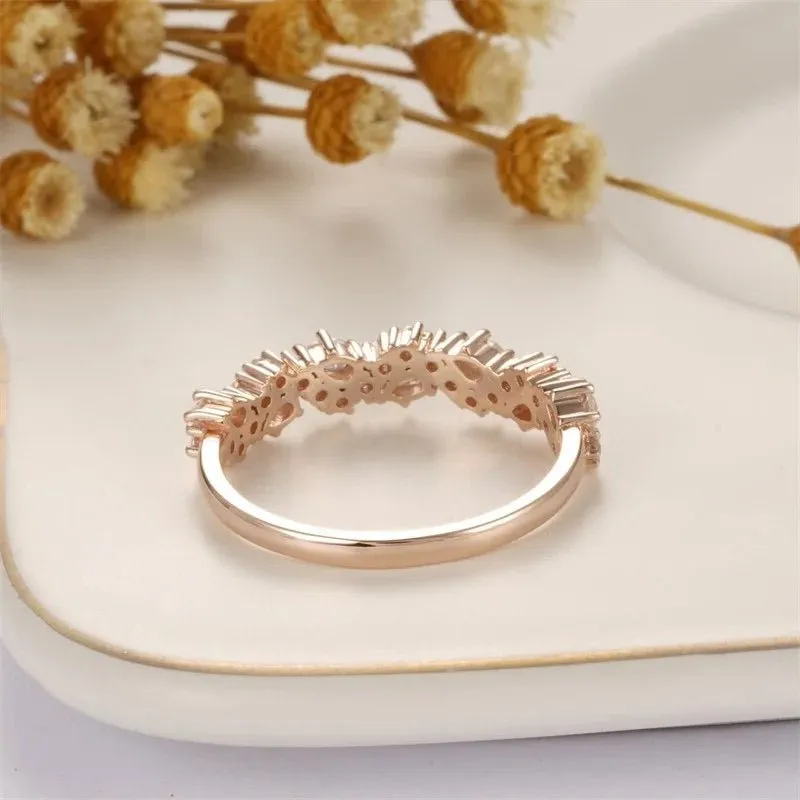 Vintage 14k Rose Gold Pear & Round Cut Diamond Wedding Band