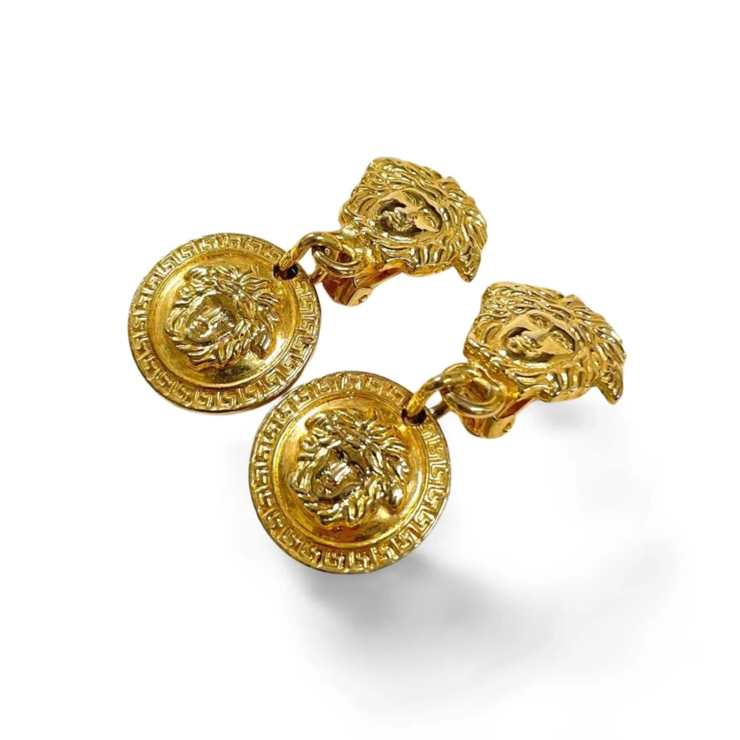 Vintage Gianni Versace medusa face motif dangle earrings. Double face Medusa.Must have Lady Gaga style jewelry. 060314m
