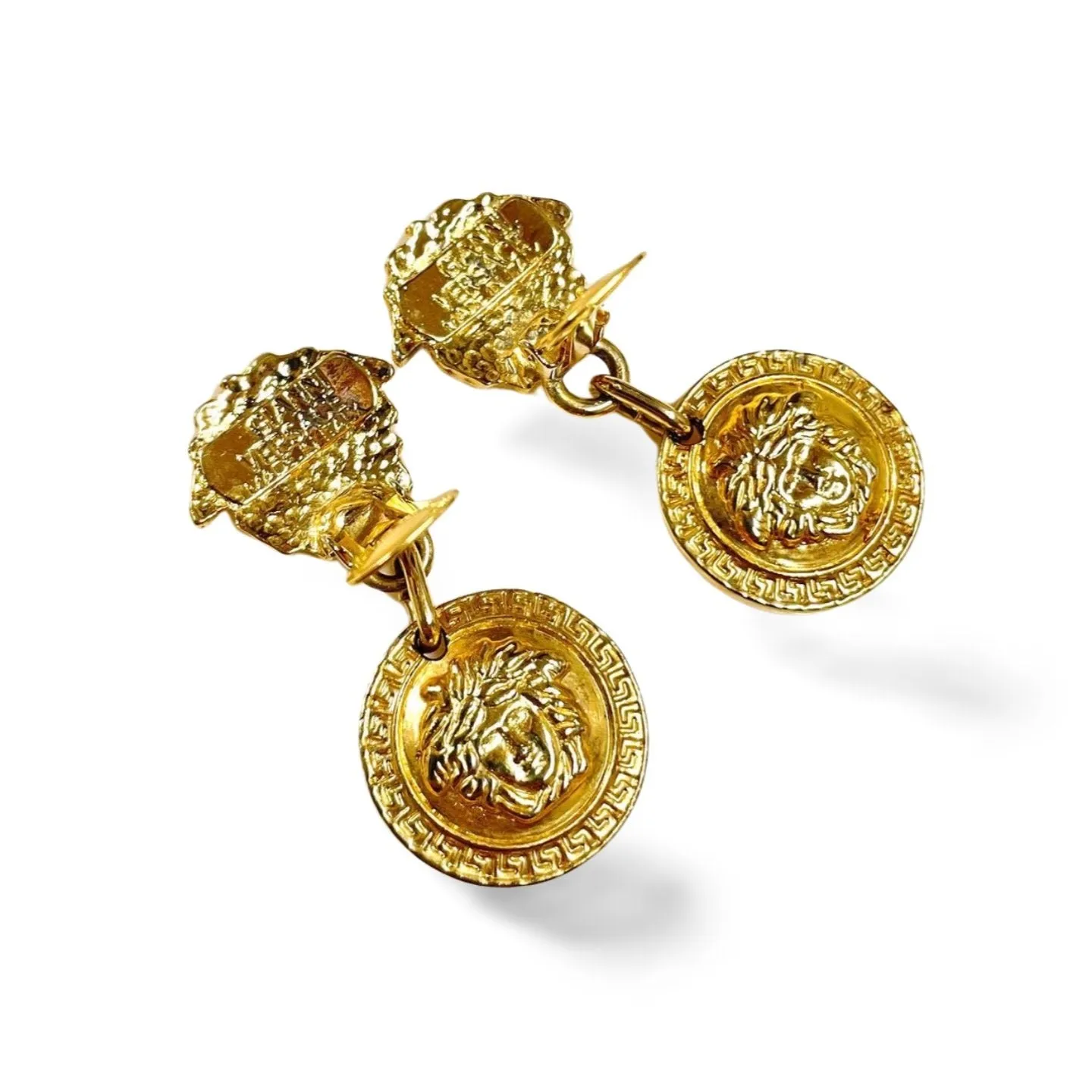 Vintage Gianni Versace medusa face motif dangle earrings. Double face Medusa.Must have Lady Gaga style jewelry. 060314m