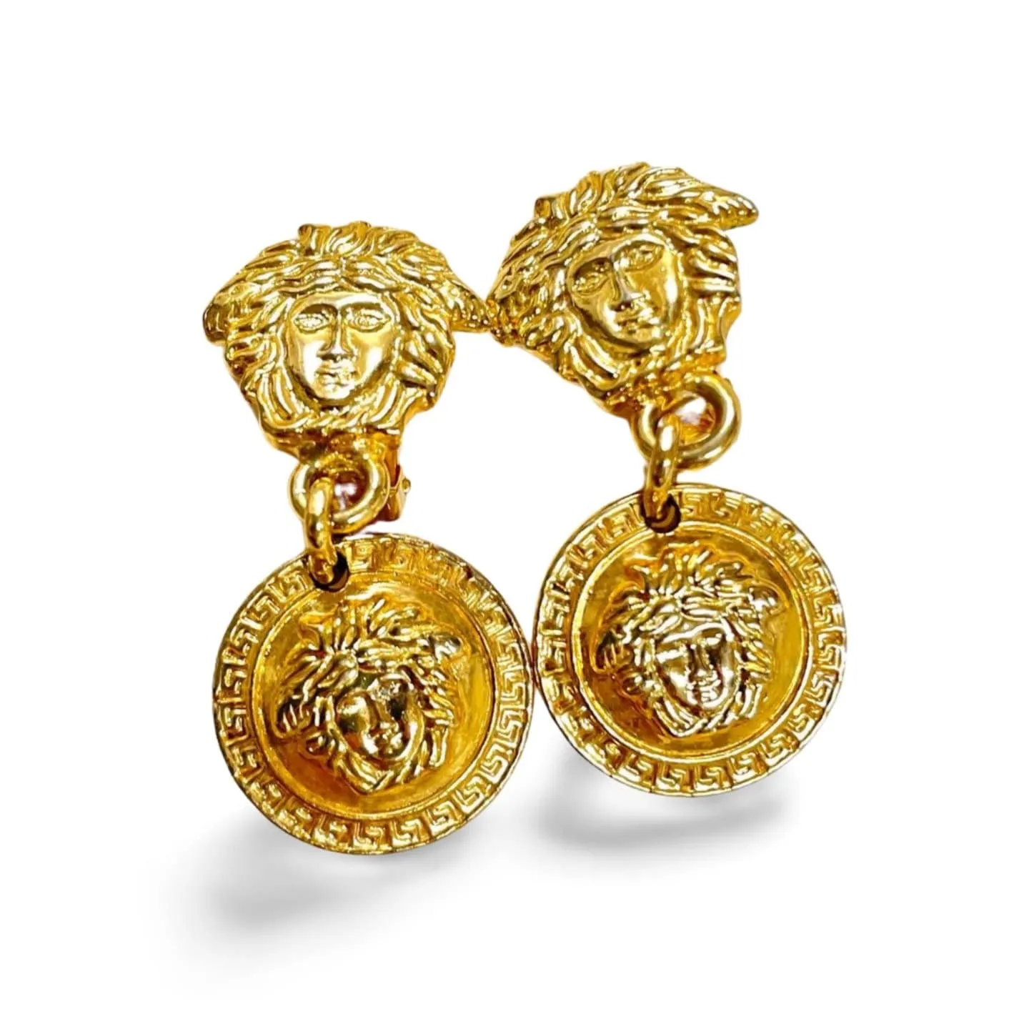 Vintage Gianni Versace medusa face motif dangle earrings. Double face Medusa.Must have Lady Gaga style jewelry. 060314m