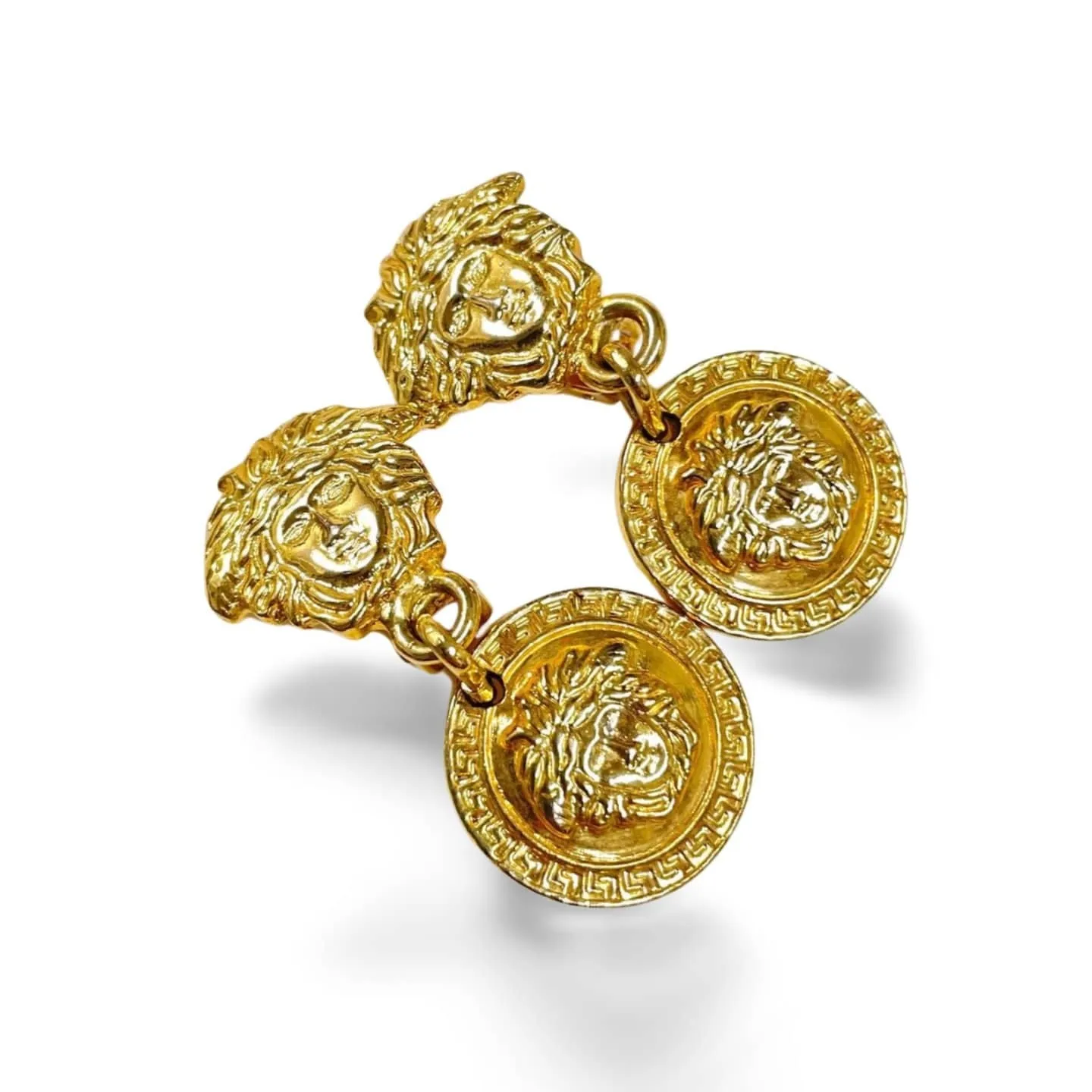 Vintage Gianni Versace medusa face motif dangle earrings. Double face Medusa.Must have Lady Gaga style jewelry. 060314m