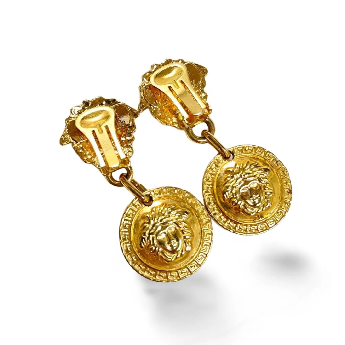 Vintage Gianni Versace medusa face motif dangle earrings. Double face Medusa.Must have Lady Gaga style jewelry. 060314m