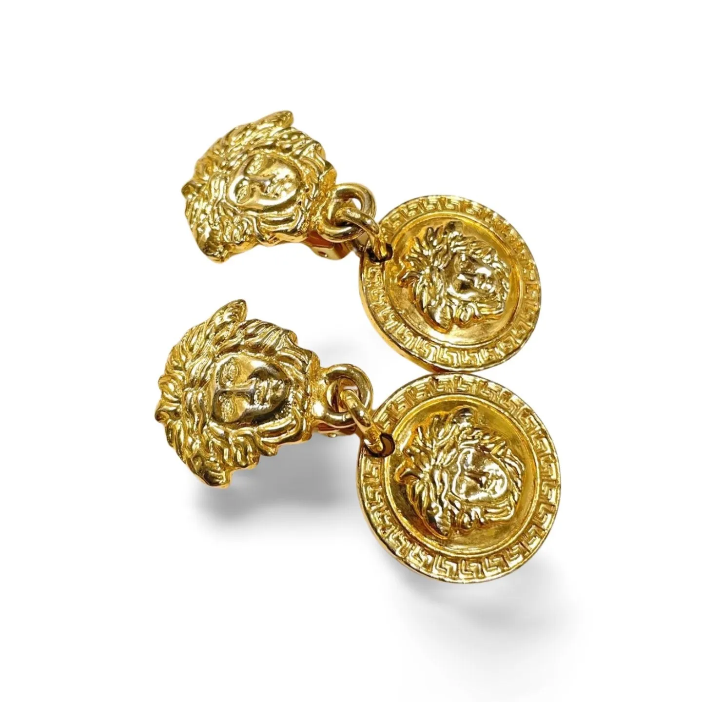 Vintage Gianni Versace medusa face motif dangle earrings. Double face Medusa.Must have Lady Gaga style jewelry. 060314m