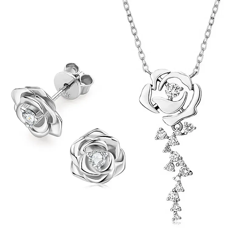 Vintage Rose Diamond Pendant Necklace & Earrings