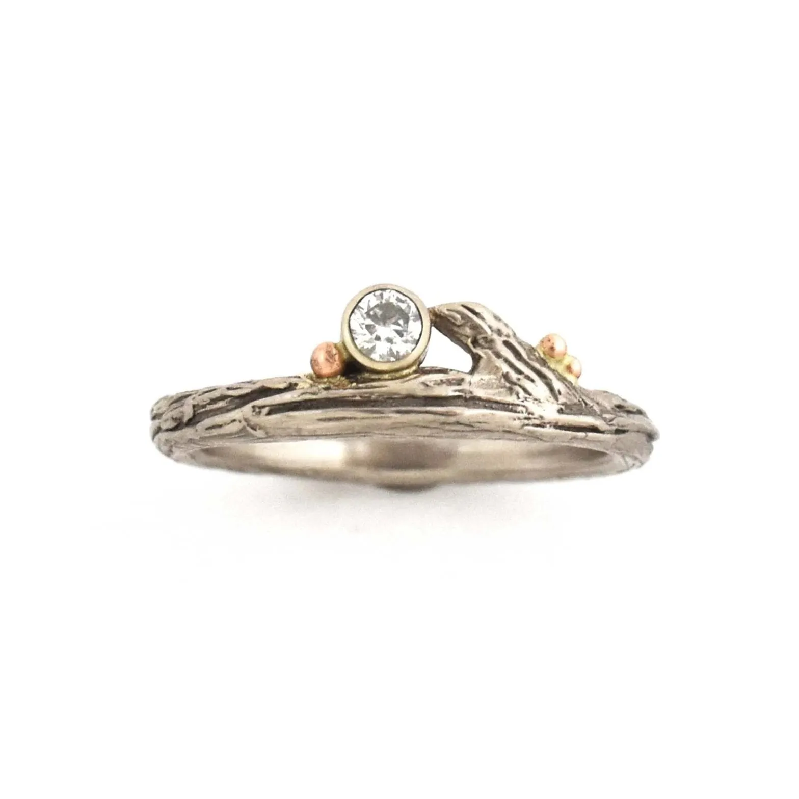 White Gold Diamond & Roses Twig Ring - your choice of stone