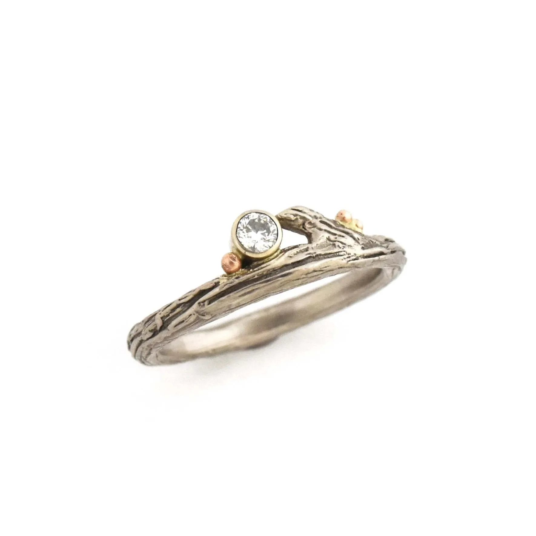 White Gold Diamond & Roses Twig Ring - your choice of stone
