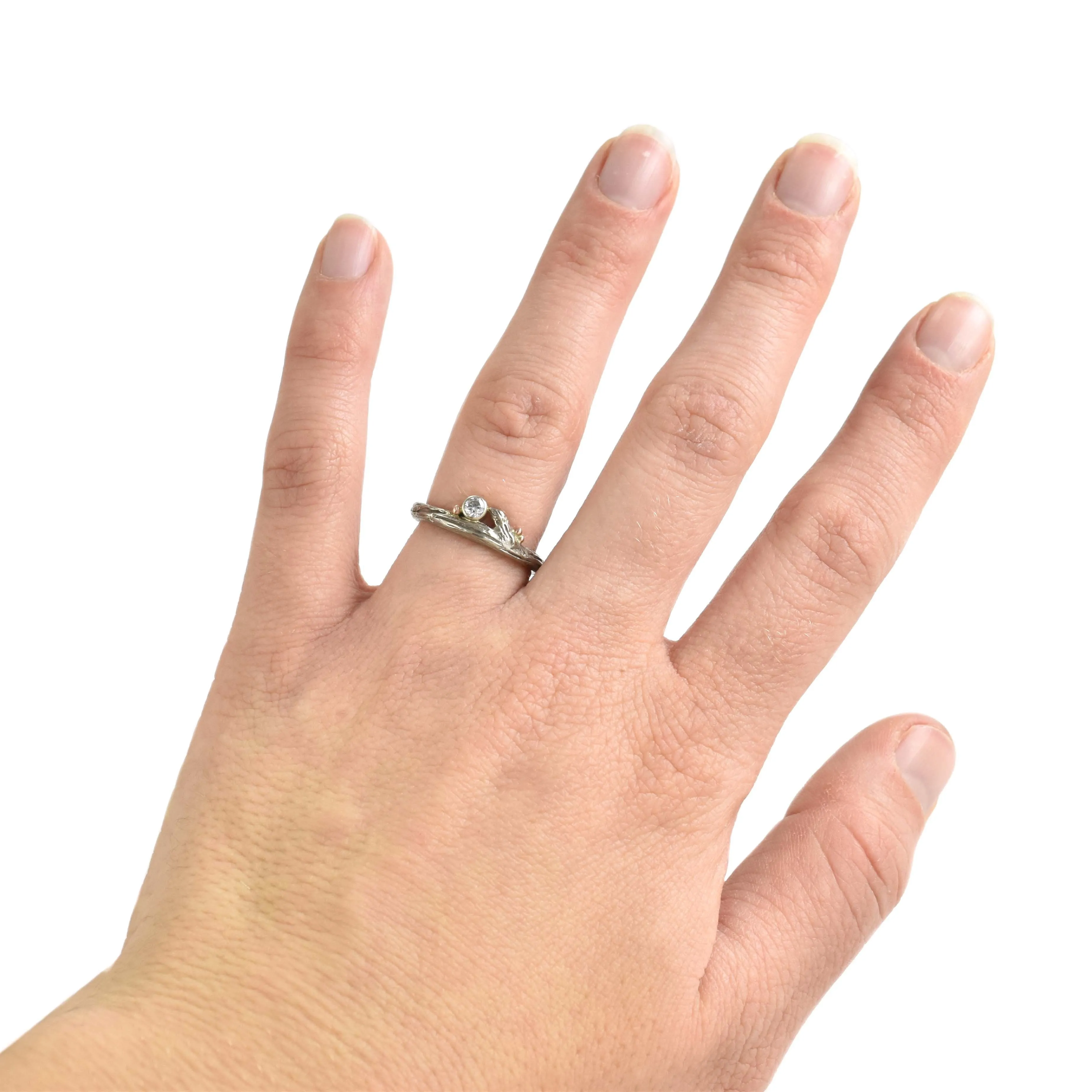White Gold Diamond & Roses Twig Ring - your choice of stone