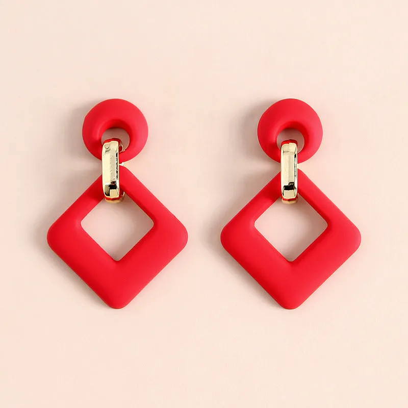 Wine Red Enamel & 18K Gold-Plated Open Rhombus Drop Earrings
